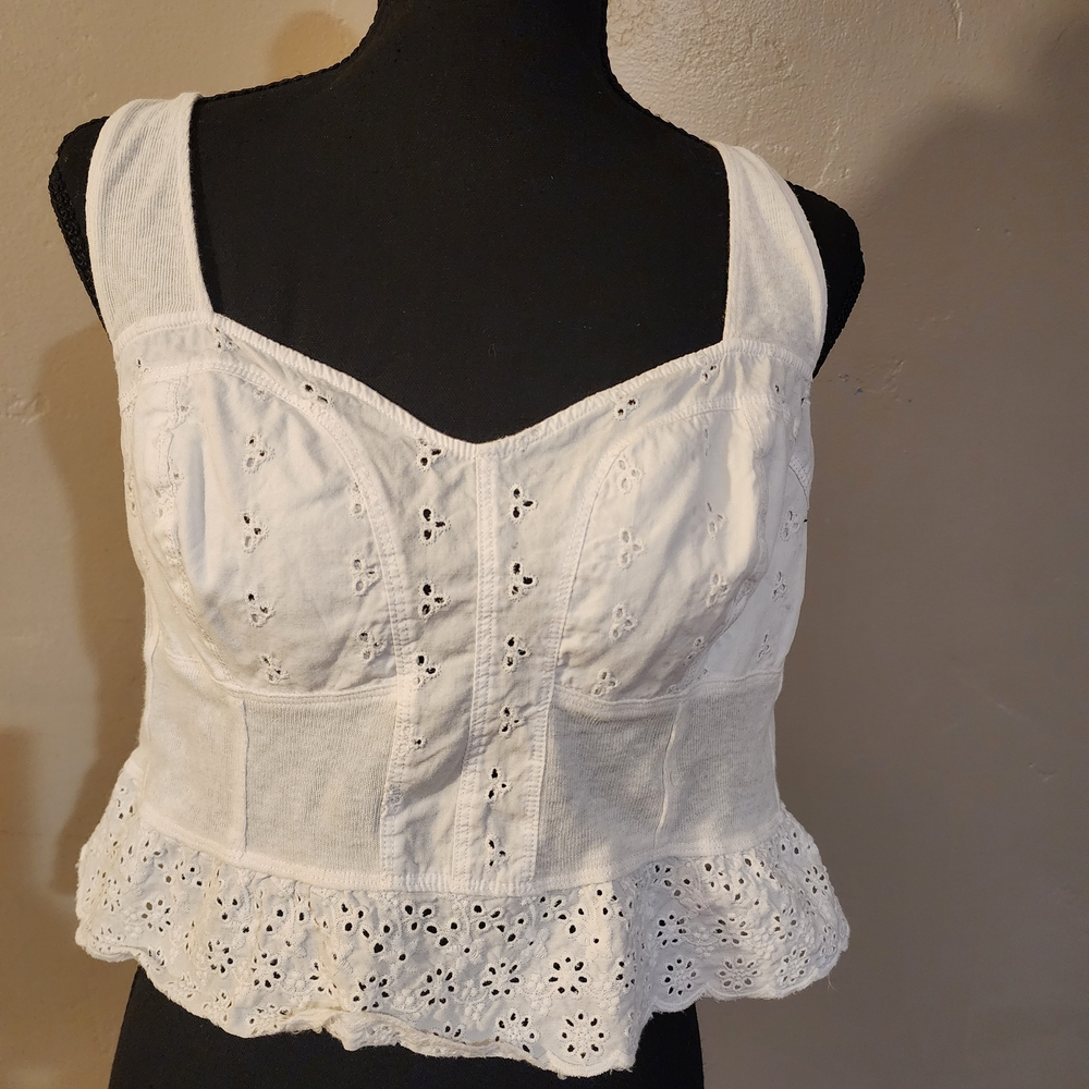 Free People White Eyelet Bustier Tank